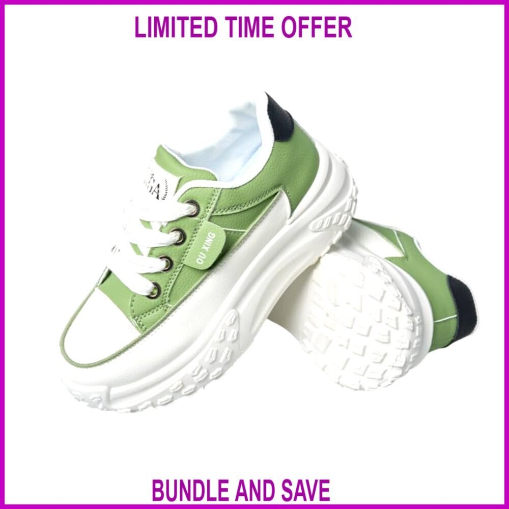 Lace Up Thick Soled Non Slip Sports Shoes, Breathable Artificial Leather